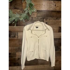 Talbots Ivory Full-Zip Mock Neck Cardigan Sweater with Crest Buttons, size M